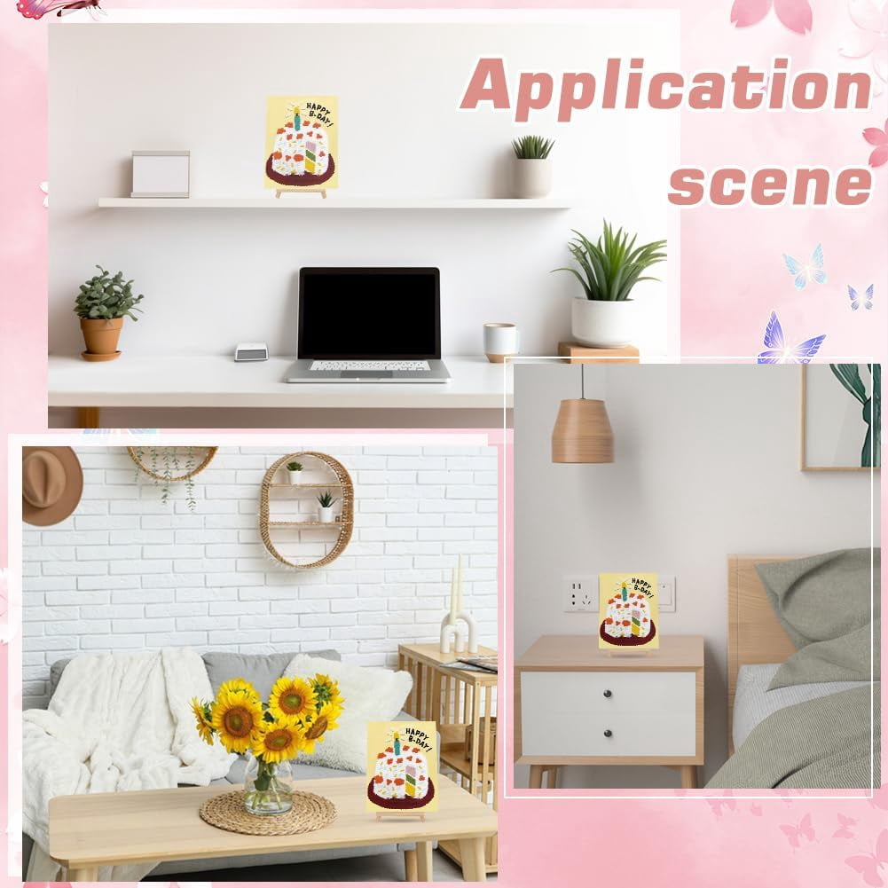 Pom Pom Painting Art Colorful Small Fluffy Balls Birthday Cake Drawing Board Pom Pom Pictures Craft with Wood Easels Photo Frame Pompoms Art Kit
