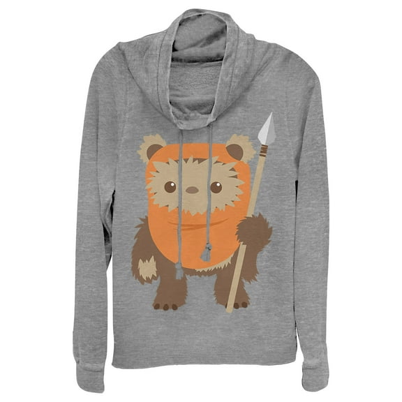 Junior's Star Wars Wicket Ewok Cartoon  Cowl Neck Sweatshirt Gray Heather Medium