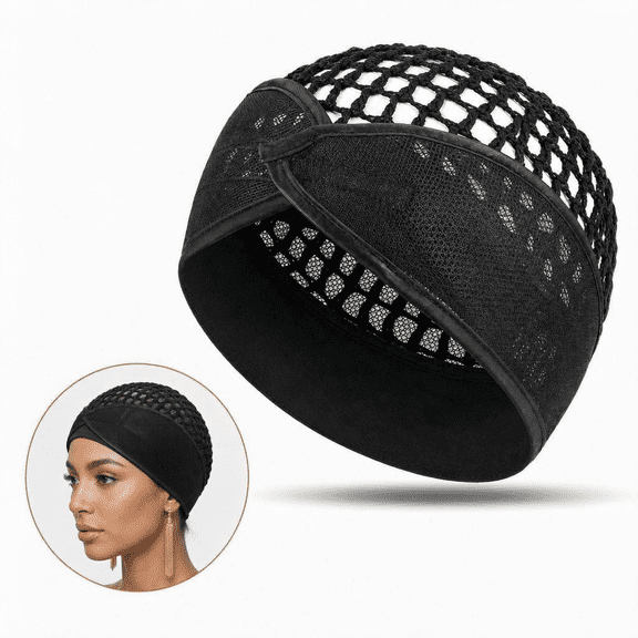 Artrylin 2-in-1 Mesh Hair Wrap for Sleeping, Adjustable Anti-Slip Durag Cap with Breathable Crochet Net for Pixie Cut & Short Hair, Night Sleep Styling, Skincare & Shower (Black)