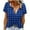 Blue, variant on Womens Short Sleeve Shirt Plaid Print Button Round-Neck T-Shirt Blouses Blue