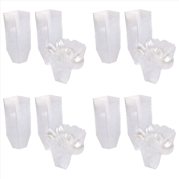 Paquete de 200 Tazas de Postre con Cucharas, Juego de de Postre de 60 Ml, Tazas de Postre de PláStico para Bricolaje, Juego de Tazas Trapezoidales Reutilizables