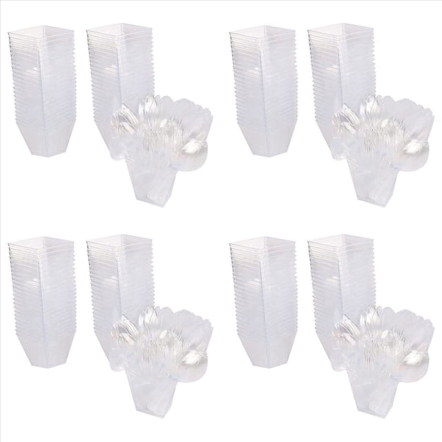 Paquete de 200 Tazas de Postre con Cucharas, Juego de de Postre de 60 Ml, Tazas de Postre de PláStico para Bricolaje, Juego de Tazas Trapezoidales Reutilizables