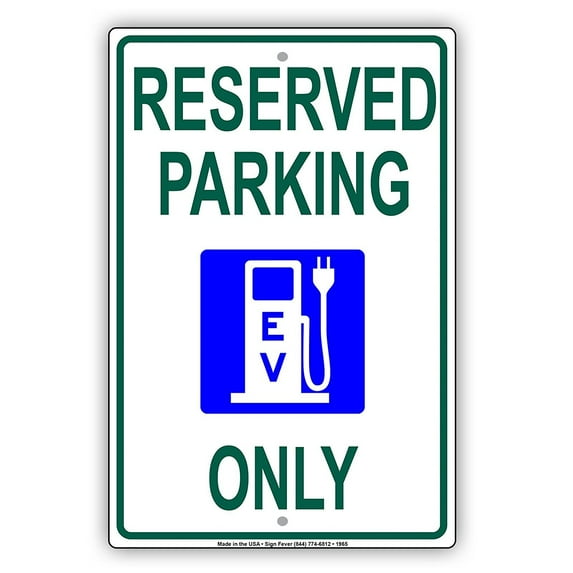 Reserved Parking EV Only With Graphic Restriction Alert Caution Warning Aluminum Metal Sign 18"x24" Plate