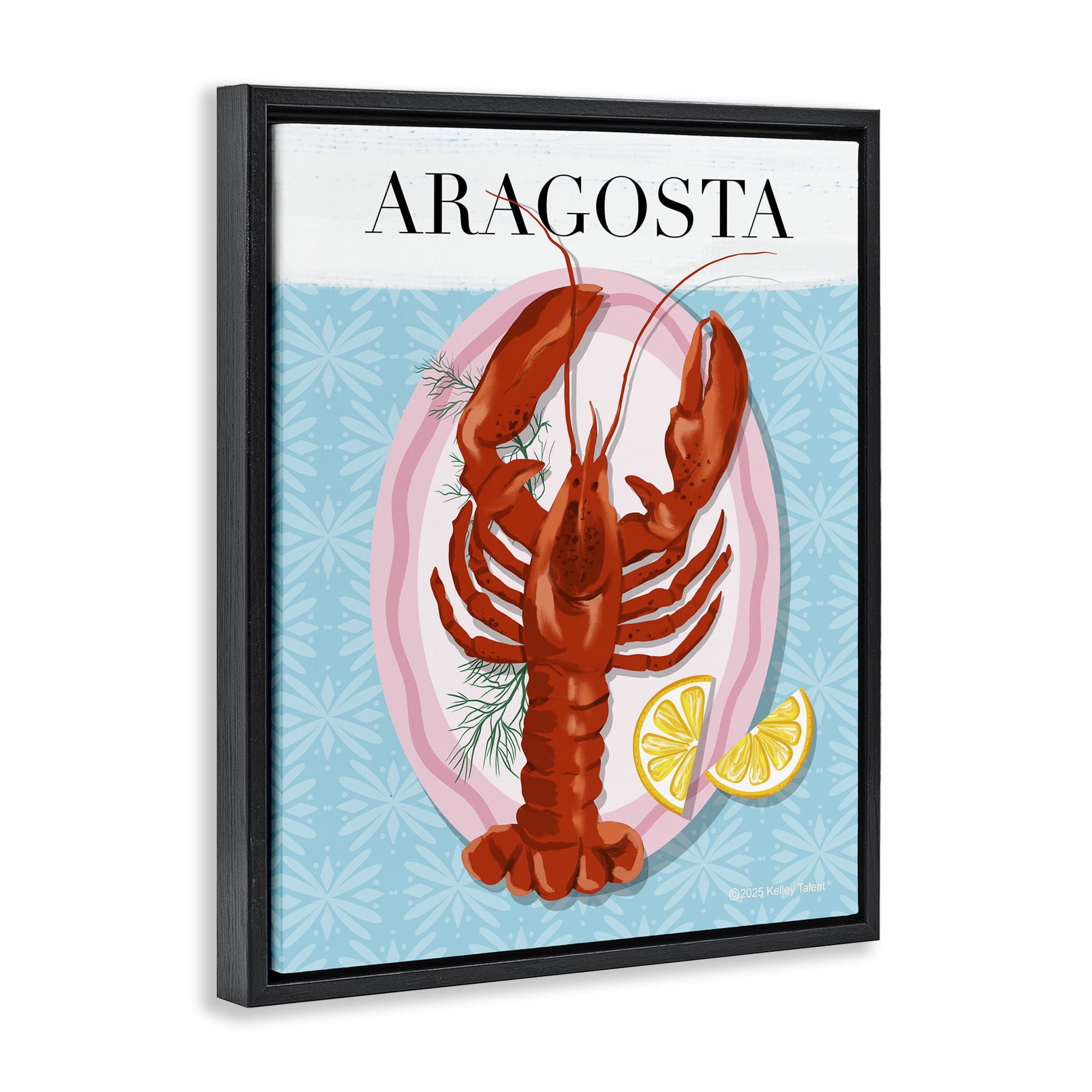 Stupell Industries Aragosta Lobster Dish Black Framed Floater Canvas Wall Art, design by Kelley Talent