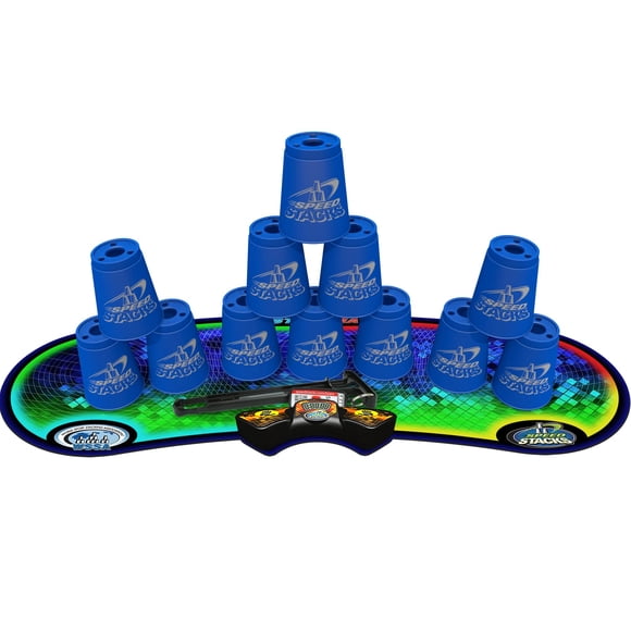 Pilas de velocidad | Sport Stacking Competitor Blue - Vástago de sujeción para 12 tazas con temporizador GX y tapete | Aprobado por la WSSA