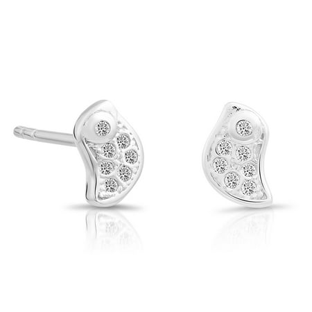 Sterling Silver Tiny Little Bird Stud Earrings with Cubic Zirconia