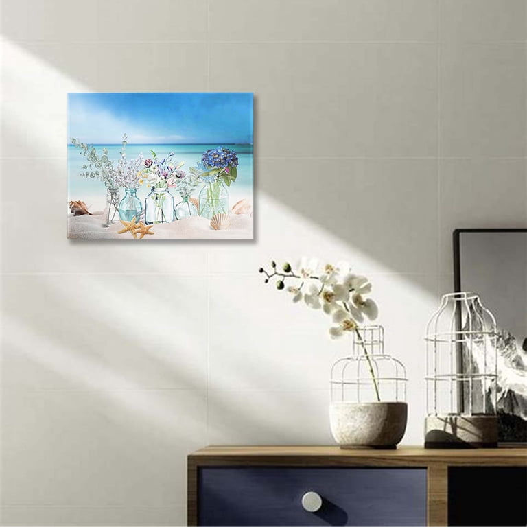 Tableau Décoratif Toile Océan Bleu - Thème Mer Et Animaux Marins - Salle De Bain/Cuisine