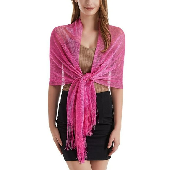 SWSMCLT Women's Long Scarf Sheer Scarves Knitted Party Casual Pashmina Thin Metallic Fringe Fall Cozy Spring Rose One Size