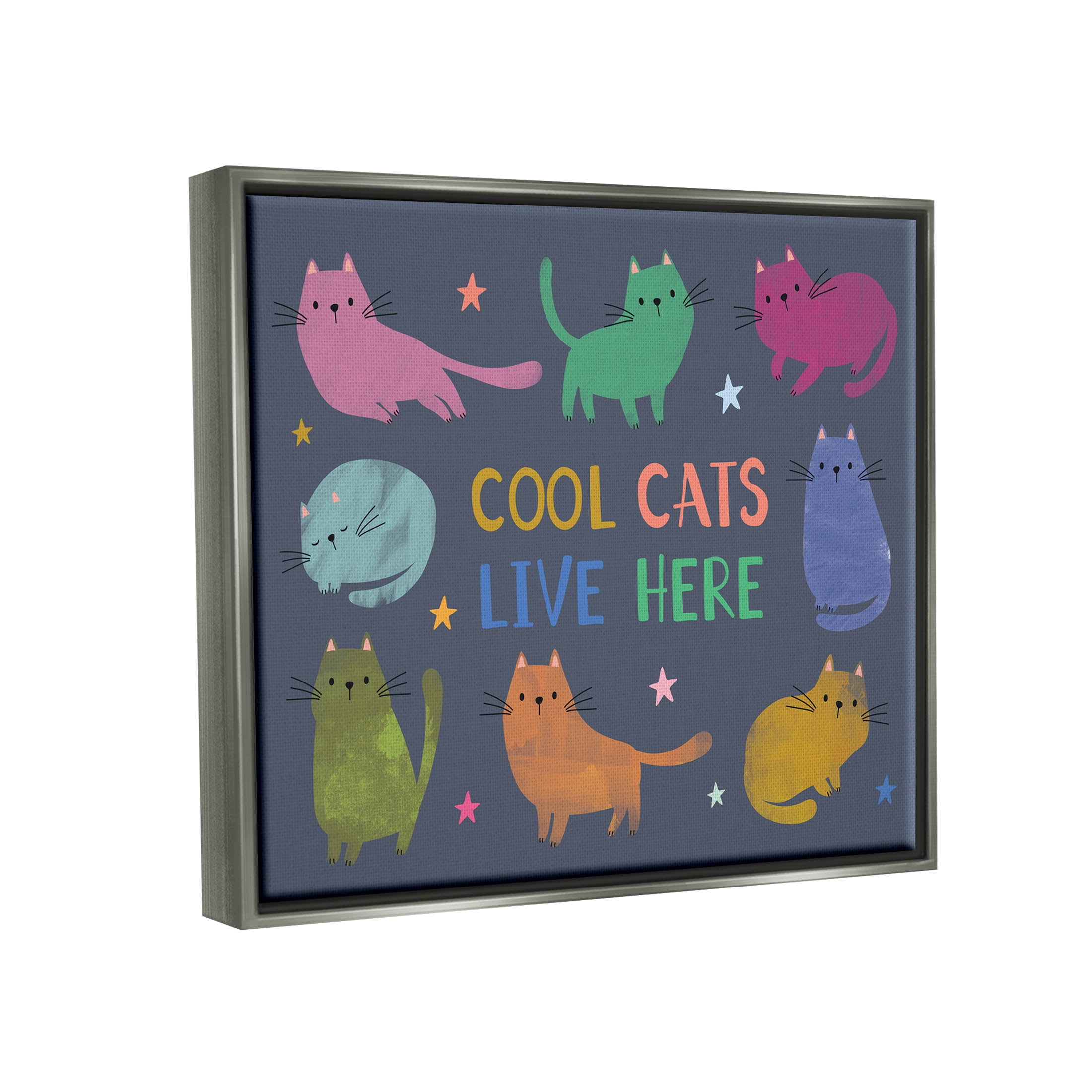 Cool Cats Live Here Phrase Animals & Insects Graphic Art Luster Gray Framed Art Print Wall Art