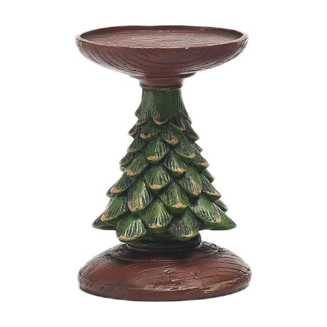 Lksixu Christmas Decorations Wood Like Christmas Tree Candlestick Base European Resin Decor Creatives Tabletop Centerpiece Eco Amicable Handcrafted Candle Stand Festive Home Ornament for Holiday Party