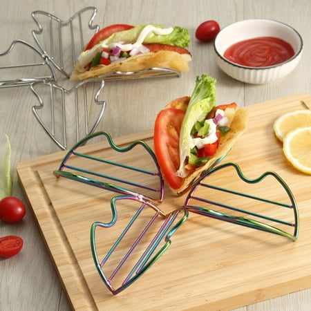 

Riguas Taco Holder Food-grade Stainless Steel Pancake Storage Rack 4-compartment Taco Serving Tray for Home