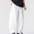 thumbnail image 5 of SAWOBUUN Mens Casual Barrel Pants Wide Leg Elastic Waist Drawstring Loose Fit Trousers Casual Summer Streetwear with Side Pockets, 5 of 8