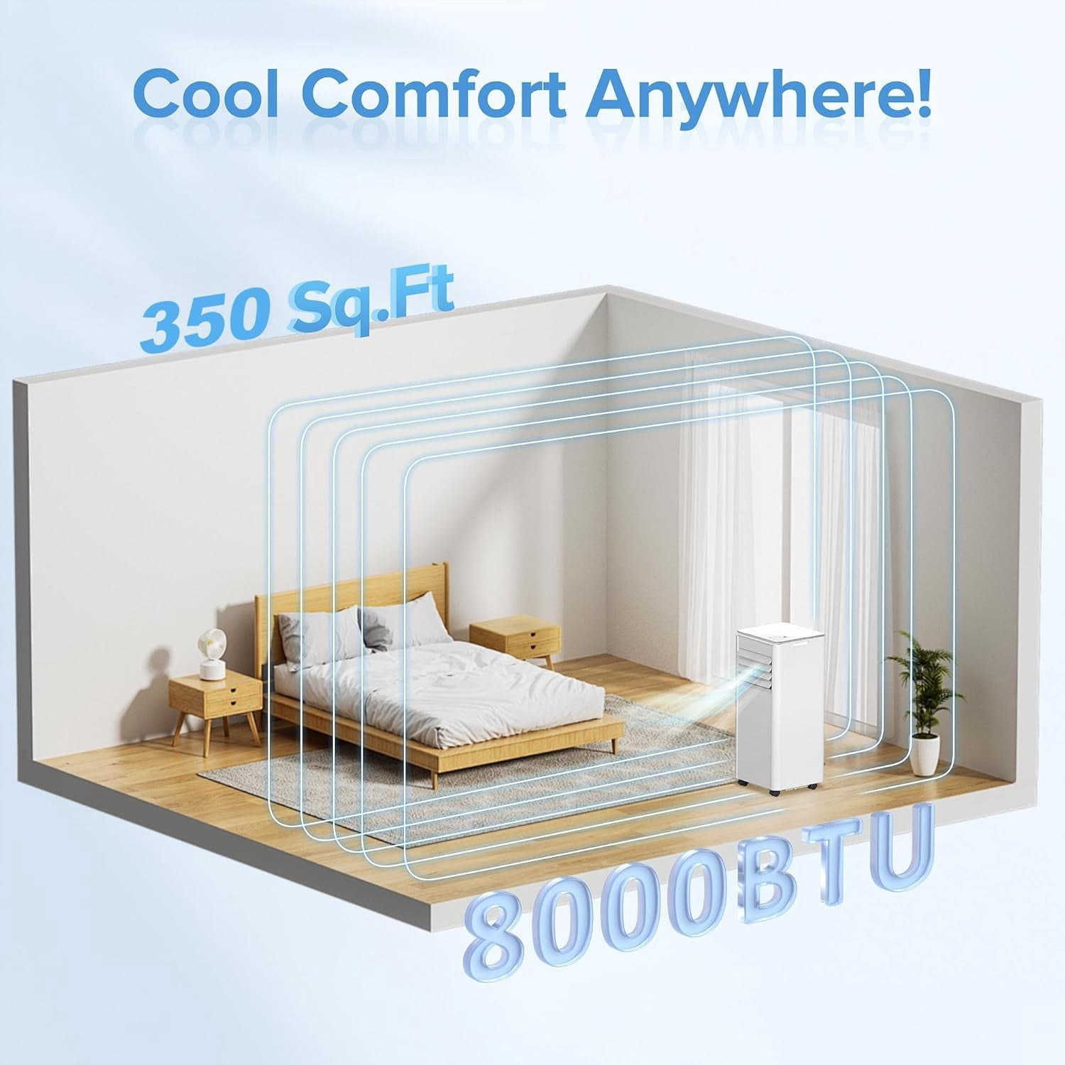 FREE VILLAGE Portable Air Conditioners,8000 BTU Air Conditioner for Room Up to 350 Sq.Ft,24H Timer,Remote Control,Dehumidifier,3 in-1 AC Unit with Window Kit for Bedroom,Indoor Rooms,Home Office