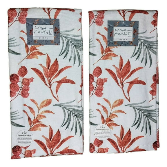 Set of 2 SIERRA Watercolor Leaves & Fronds Terry Kitchen Towels, Kay Dee Designs