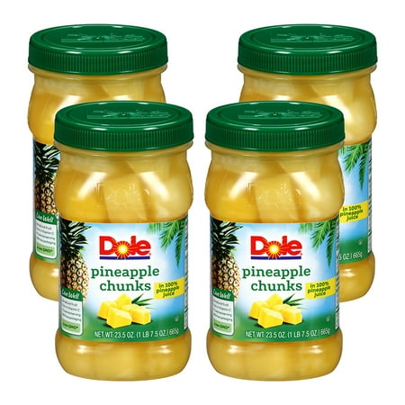Petite Pineapple - (4 Pack) Dole Pineapple Chunks in 100% Pineapple Juice 23.5 oz. Plastic Jar