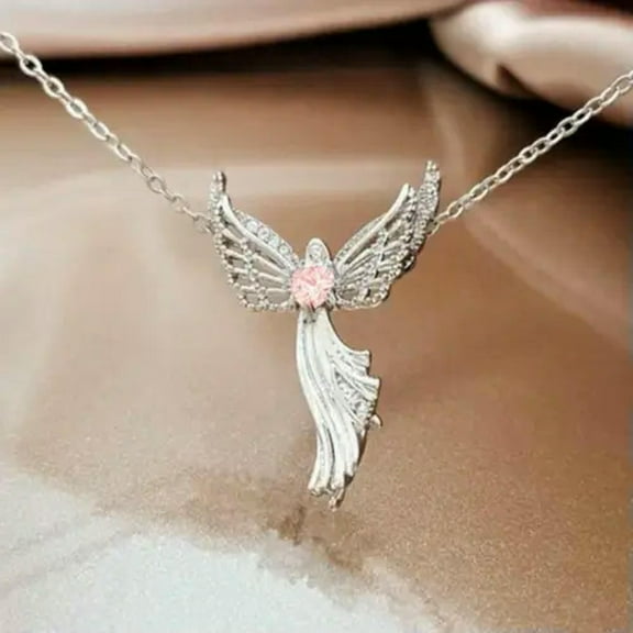 HOOUN Fine Sapphire 925 Silver Virgin Mary Angel Pendant Necklace Women Gift amulet-#1 Pink