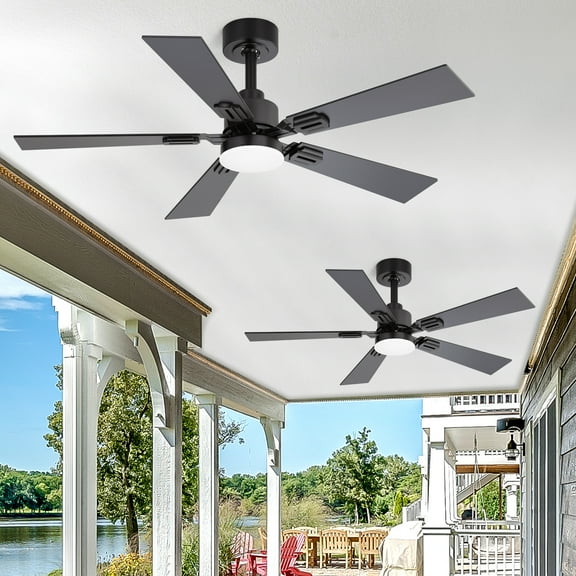 ALKAFY 2 Pack 42 inch Black Ceiling Fan with LED Light - 5 Dual-Sided Blades, 6 Speeds, Remote, for Bedroom & Living Room