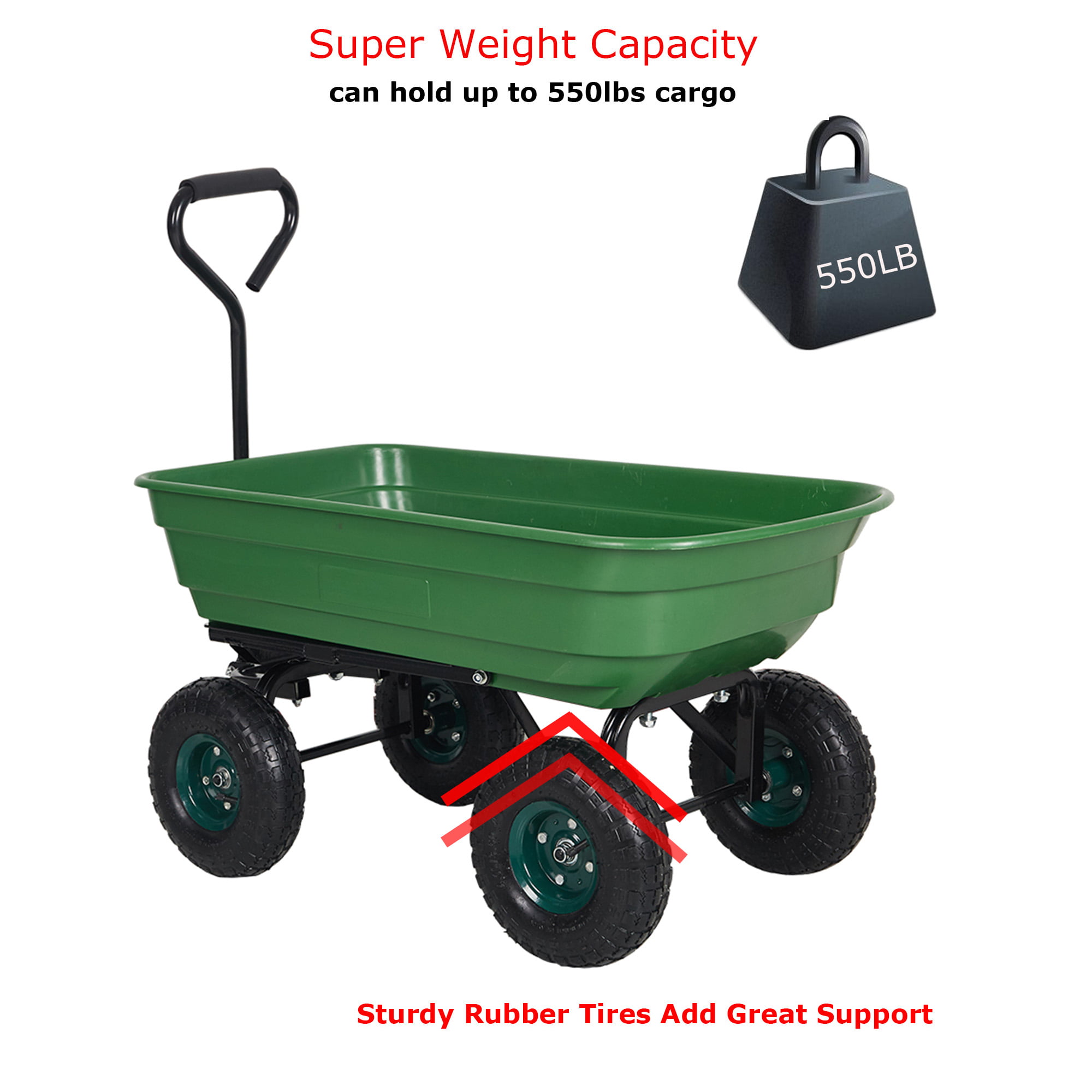LUCKYERMORE Utility Wagon Cart Steel Garden Cart 550 LBS Weight Capacity Four Side Removable Multifunctional Strong Wagon Lawn Cart Heavy Duty Smooth Wheel for Goods Transporting 