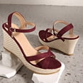 thumbnail image 5 of Wedges Heels Sandals for Women Platform Espadrilles Open Toe Buckle Ankle Strap Bride Wedding Dressy Pumps Shoes Wine Size 6, 5 of 8