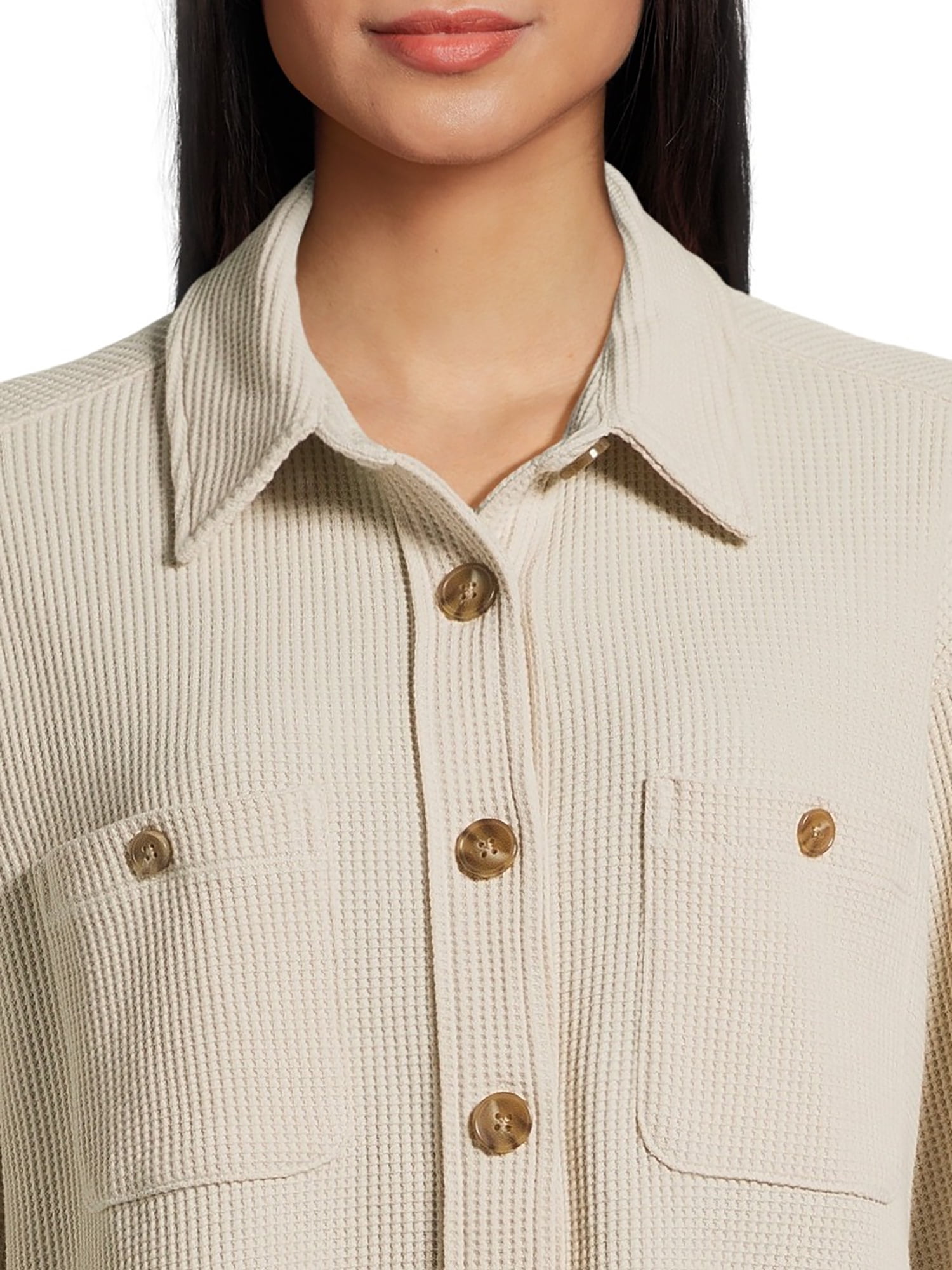 Time and Tru Women's Waffle Knit Shacket, Sizes XS-XXXL