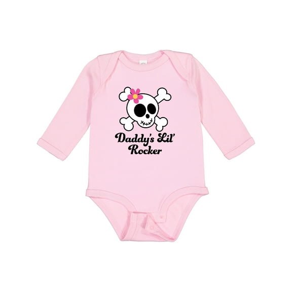 Inktastic Daddy's Little Rocker Skull Girls Long Sleeve Baby Bodysuit