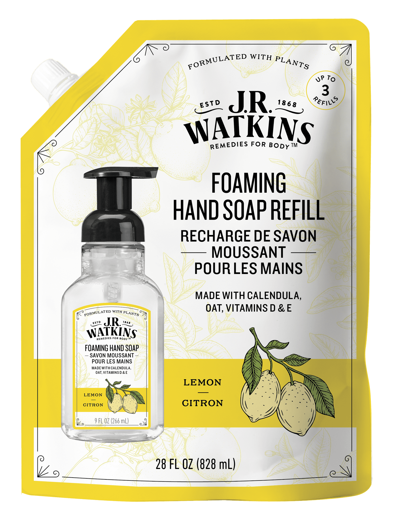 J.R. Watkins Foaming Hand Soap, Lemon Refill, 28 Fl oz