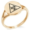 thumbnail image 1 of Stainless Steel Biohazard Triangle Minimalist Oval Top Polished Statement Signet Ring, 1 of 1