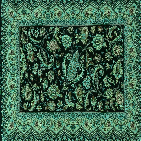 Ahgly Company Indoor Square Persian Turquoise Blue Traditional Area Rugs, 3' Square