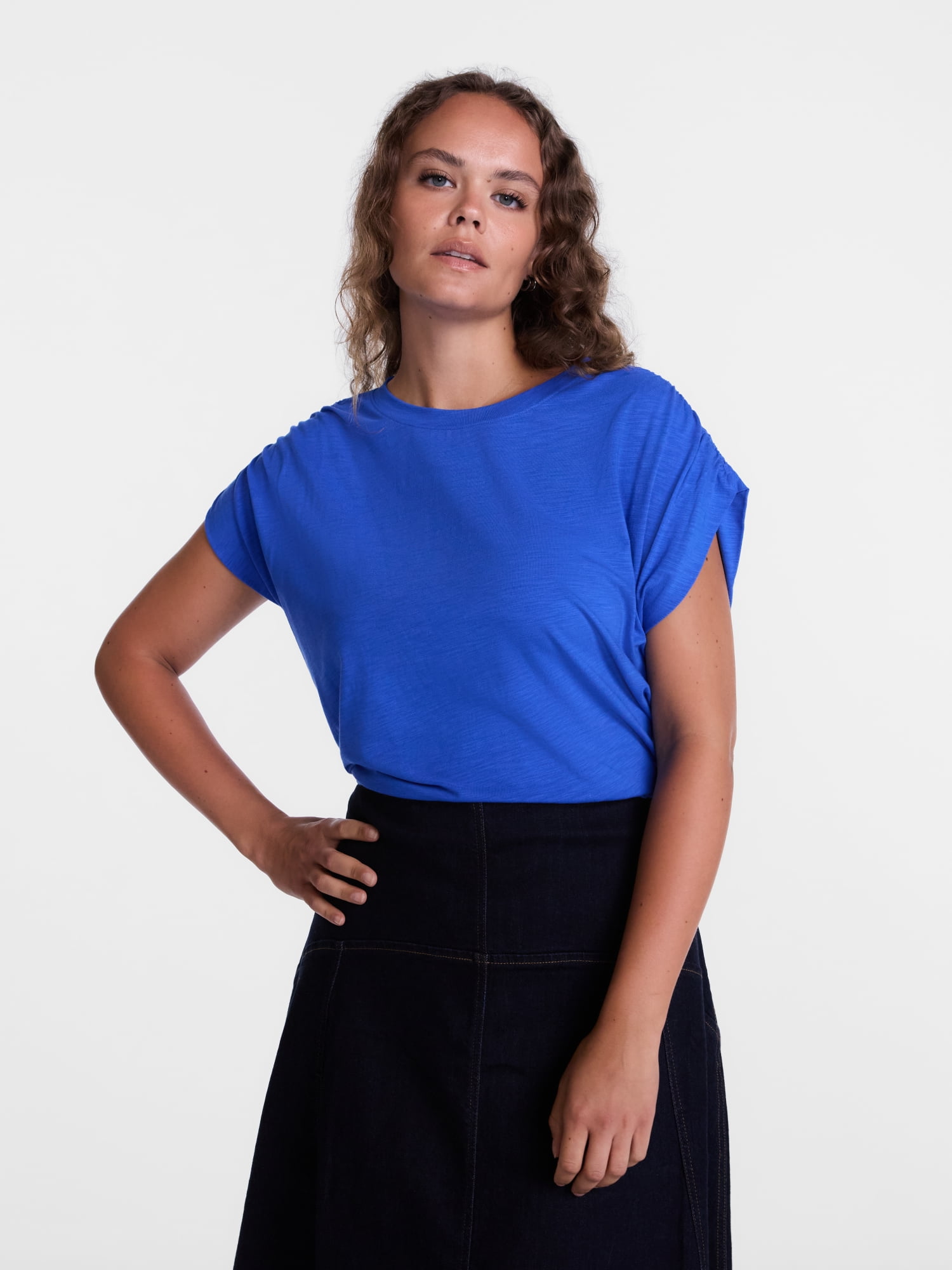 Scenario Women's and Women's Plus Shirred Shoulder Tee, Sizes XS-4X