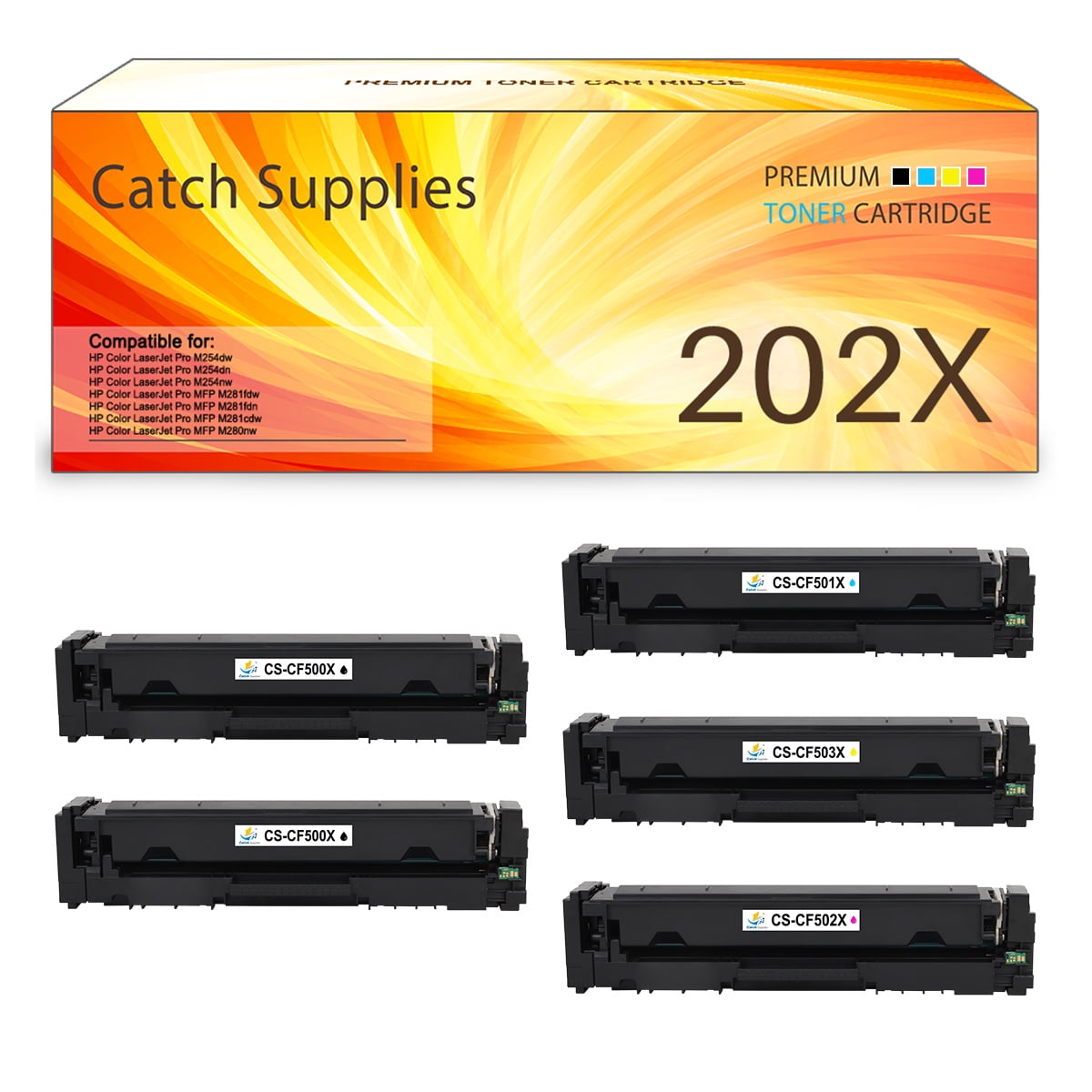 Catch Supplies Compatible for HP 202X CF500X LaserJet Pro M254dw M254dn M254nw MFP M281fdw M280nw Printer Ink (2*Black, Cyan, Magenta, - Walmart.com