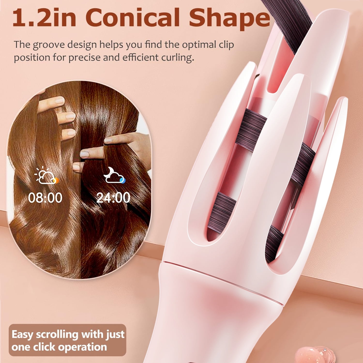 JUUTREN Automatic Curling Iron 1 Inch Hair Curler, Rotating Wand Curling Iron for Waves, Beach Curls & Hair Waver, Dual Voltage 110-240V, 4 Heat Settings 320℉-430℉, Hair Wand Auto Shut Off, Pink