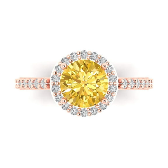 1.86 ct Round Cut Simulated Yellow Diamond Halo Engagement Ring for Women in 14K Rose Gold