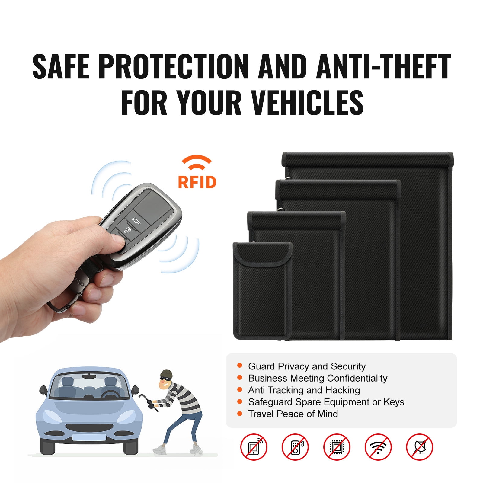 KFFKFF Faraday Pouches, Set of 4, for Laptop (16.9x15"), Tablet (13x10.2"), Phone (7.87x4.7") & Radio (10.6x7.8"), Fire-Resistant Signal Blocker, Secure Anti-Theft & Anti-Hacking Cases
