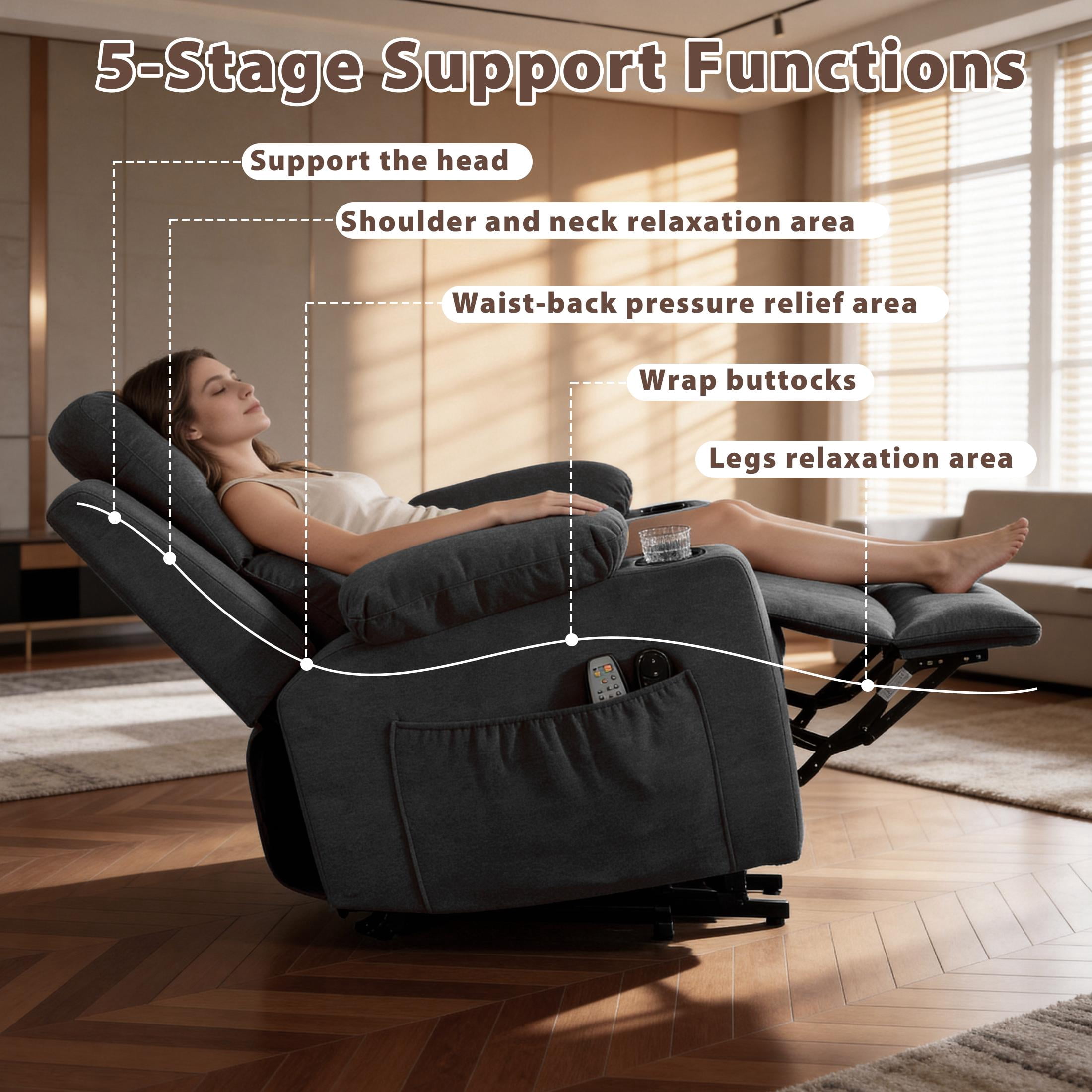 UHOMEPRO Power Lift Recliner Chair for Elderly, Electric Lift Chair for Seniors with Heat and Vibration Massage, Stand Assist Recliner Chair with USB Port, Remote Control and Side Pockets, Grey