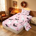 thumbnail image 2 of Homewish Halloween Ghost Witch Twin Sheets for Girls, Pumpkin Bat Skull Bedding, Pink Black White, 3pcs (1 Flat Sheet, 1 Fitted Sheet and 1 Pillowcase), 2 of 6
