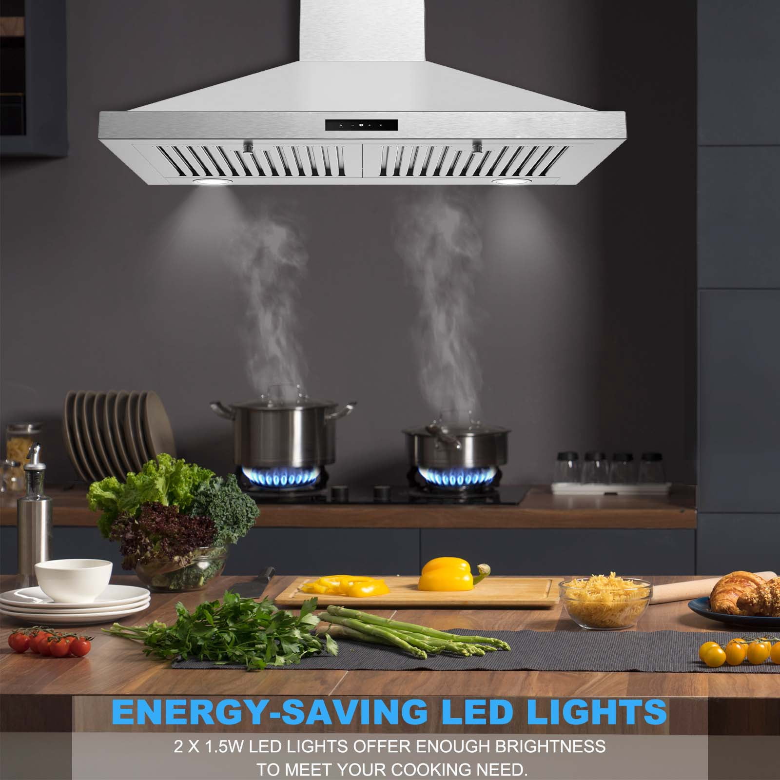 30" Stainless Steel Wall Mount Range Hood - 450 CFM, 3-Speed with LED Light, Dishwasher Safe Filters, 120V‌