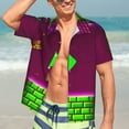 thumbnail image 3 of Lsque Geometry Dash Pattern Hawaiian Shirt for Men Unisex Summer Beach Casual Short Sleeve Cotton Linen Button Down Shirts-Large, 3 of 6