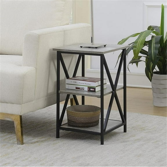 Pemberly Row 16" Square End Table in Faux Birch Gray Wood Finsih