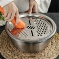 thumbnail image 3 of Stainless Steel Colander Bowl Set, 9.5 Inch 3 in 1 Grater Slicer Basin, 1 Set, Metal Drain Basket With Julianne Cutter For Salad Veggie Washing, Kitchen Food Prep Mixing Serving Bowl, 3 of 9