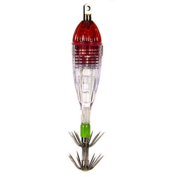 Botón con pilas, luz LED, señuelo de pesca, calamar, anzuelo, luz (rojo)