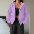 thumbnail image 6 of Zip Up Hoodie Women Oversized Lightweight Casual Fall Fleece Jackets Long Sleeve Drawstring Light Cute Baggy Full Zip Hooded Sweatshirt with Pockets Light Purple XL, 6 of 7