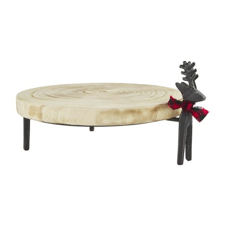 Mud Pie Metal Deer Wood Stand, 5 3/4" x 11 1/2", Natural Brown