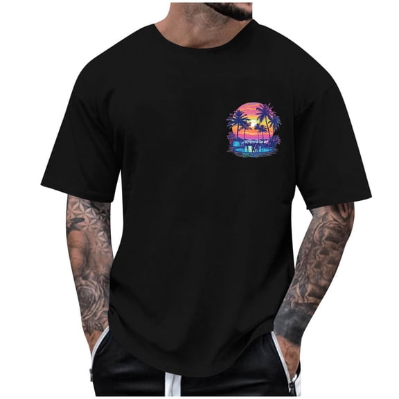 Dagegui Mens Crew Neck T-Shirt Palm Tree Graphic Short Sleeve Pullover Tops Oversized Casual Loose Fit Tshirts Summer Basic Tees Black S