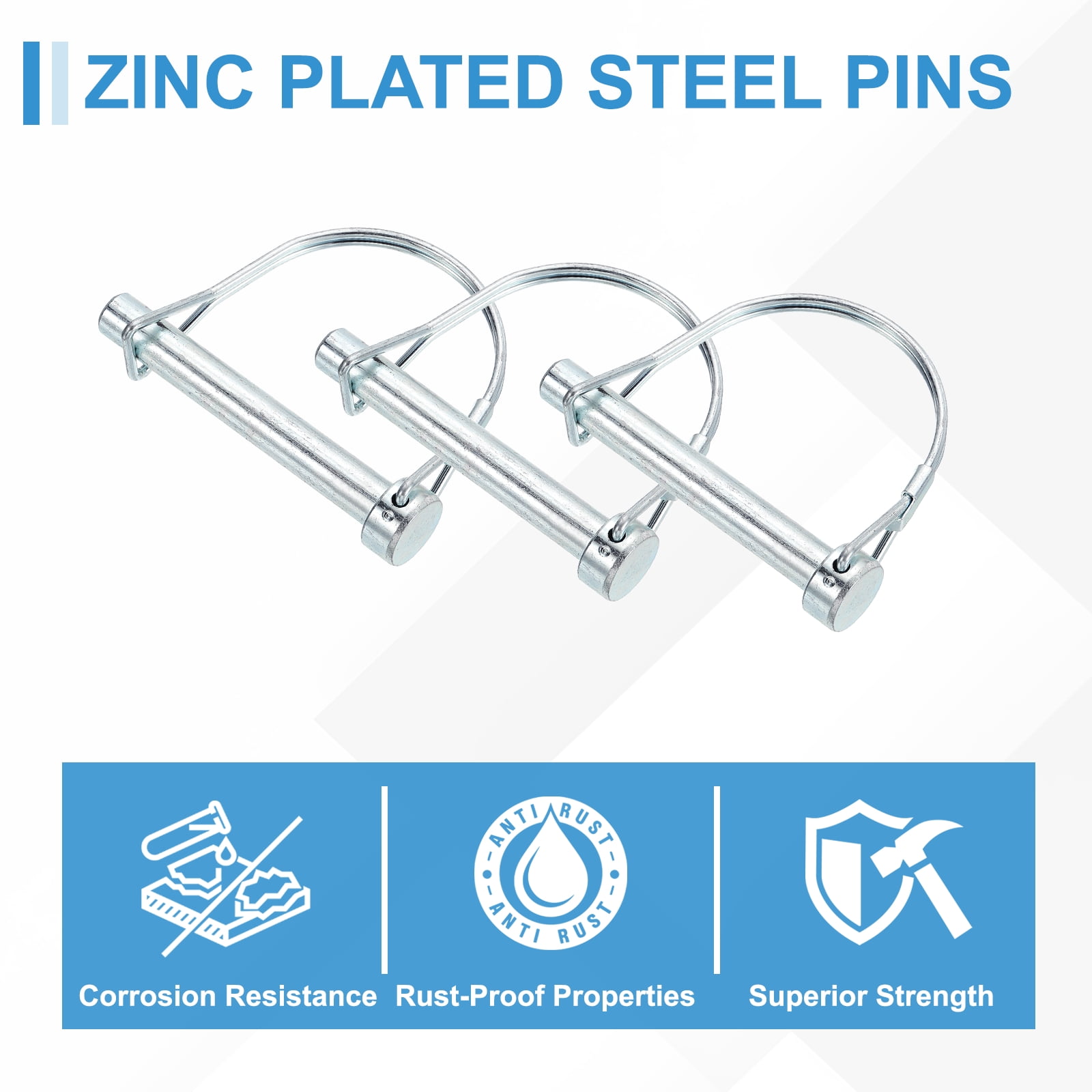 Uxcell 6 Pcs Trailer Coupler Pins, 3/8" x 2.7" Half Round Safety Wire Lock Hitch Pin