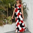 thumbnail image 6 of Geometric Retro Style Black Red White Womens Night Club Maxi Dress V Neck Sleeveless Bohemia Long Dresses, 6 of 9