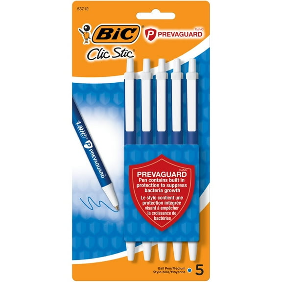BIC PrevaGuard Antimicrobial Clic Stic Ballpoint Pen - Blue 5 Pens