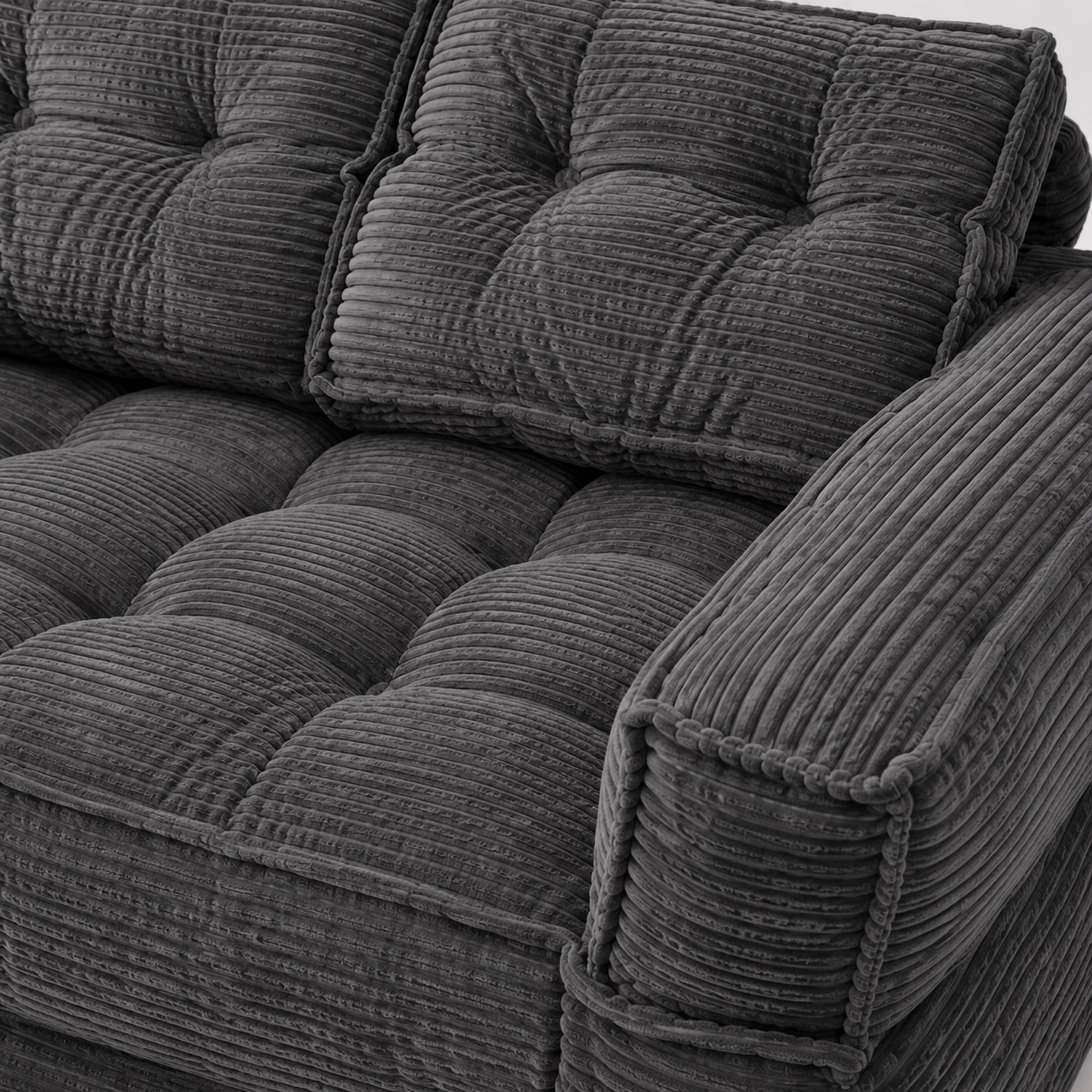 Leumius 2 Seater Modular Corduroy Sofa with Chaise Lounge,2-in-1 Boneless Convertible Floor Couch,Lazy Double Sofa with Armrest for Living Room Bedroom Apartment Game Guest Room,Dark Gray