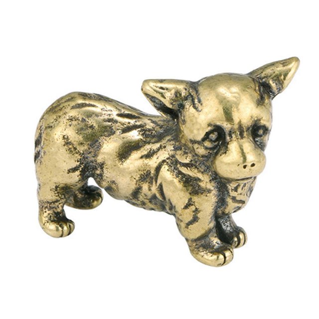 Figura de perro a prueba de óxido, símbolo fino de cobre, escultura de perro alegre grabada vívidamente para escritorio