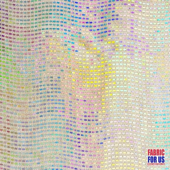 Micro Rectangular Reflective Hologram Sequins Stretch Fabric 54" Wide White By The Yard