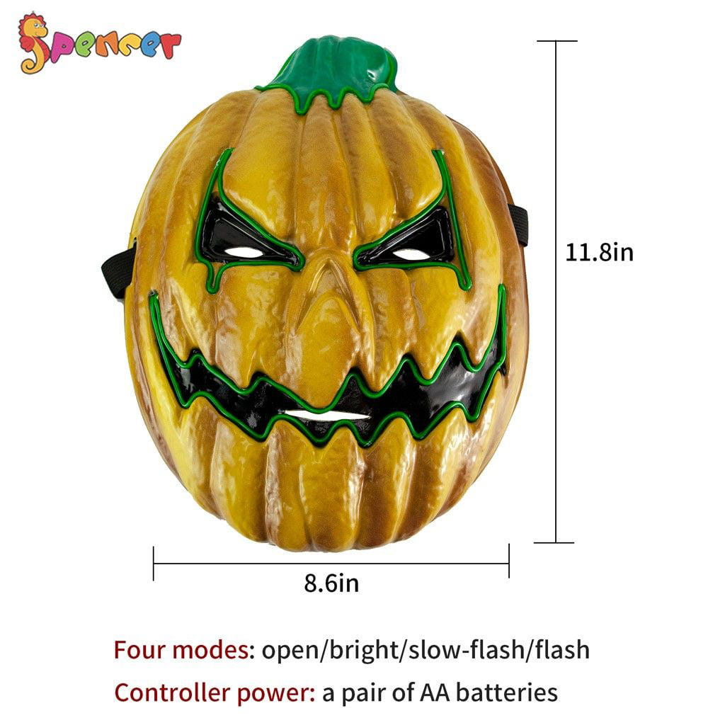 Spencer Halloween Scary Pumpkin Mask 4 Mold Led Glowing Light up Costume  Cosplay Mask for Halloween Party Decorations with 2AA Batteries